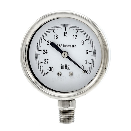 Pic Gauges 2 1/2 in Dial, 1/4 in NPT Male Lower Location, Stainless Steel Case Material PRO-311D-254A
